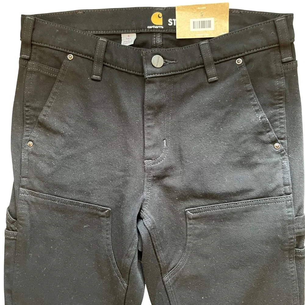 Carhartt Women 4 Tall Black Rugged Flex Twill Double Front Straight Pants 104036